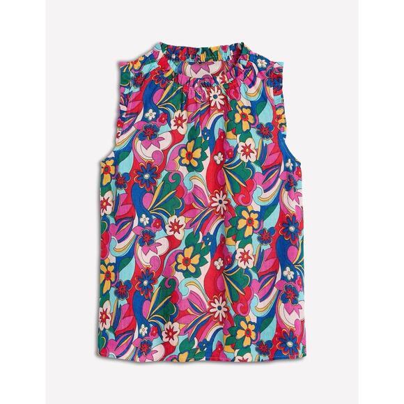 Boden Sophie Ruffle Linen Multi Top Sleeveless Floral Size US 6 - Picture 1 of 10